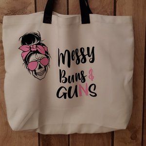 Beige/ White Tote Bag